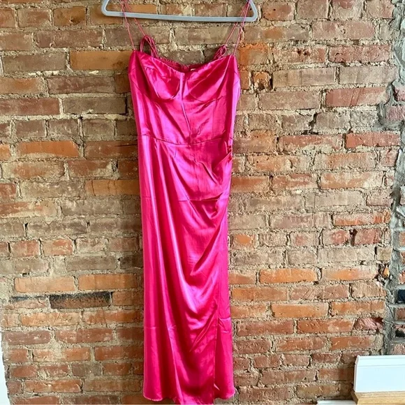 Reformation Fuchsia Pink Strapless Maxi Dress with Thigh Slit - Picture 3 of 4